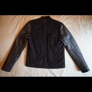 T by Alexander Wang black denim/leather varsity/bomber jacket. Size M